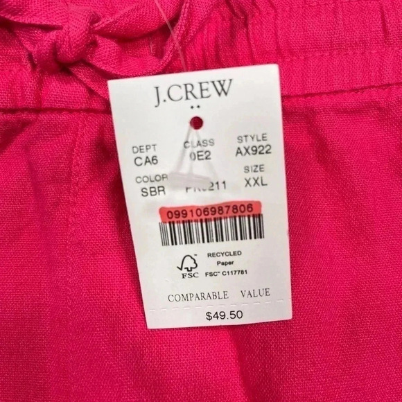 J Crew Linen Shorts Pink Drawstring NWT Pockets Women’s Size XXL Sweet Briar - Picture 9 of 12